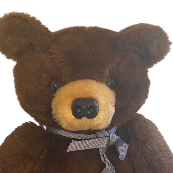 Vtg Dakin 1973 Dark Brown Teddy Bear Plush With Ribbon 17" Jointed Legs NO TAGS - Picture 2 of 4